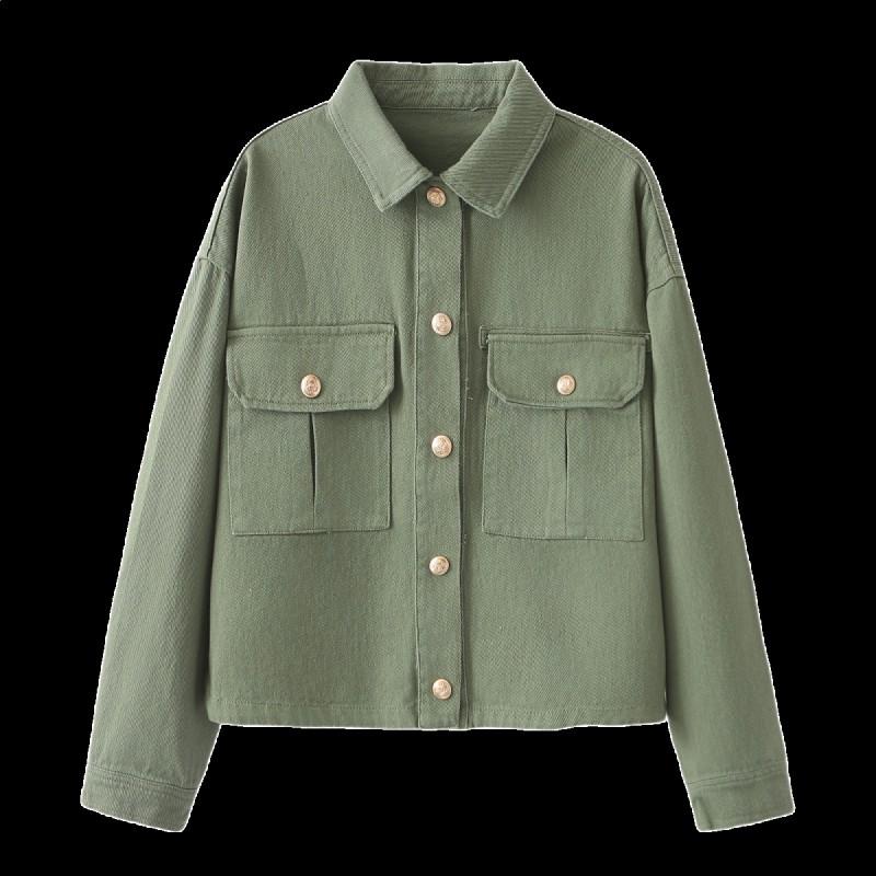 Womens Fashion Streetstyle Washed Cotton Jacket Casual Versatile Outerwear Top
