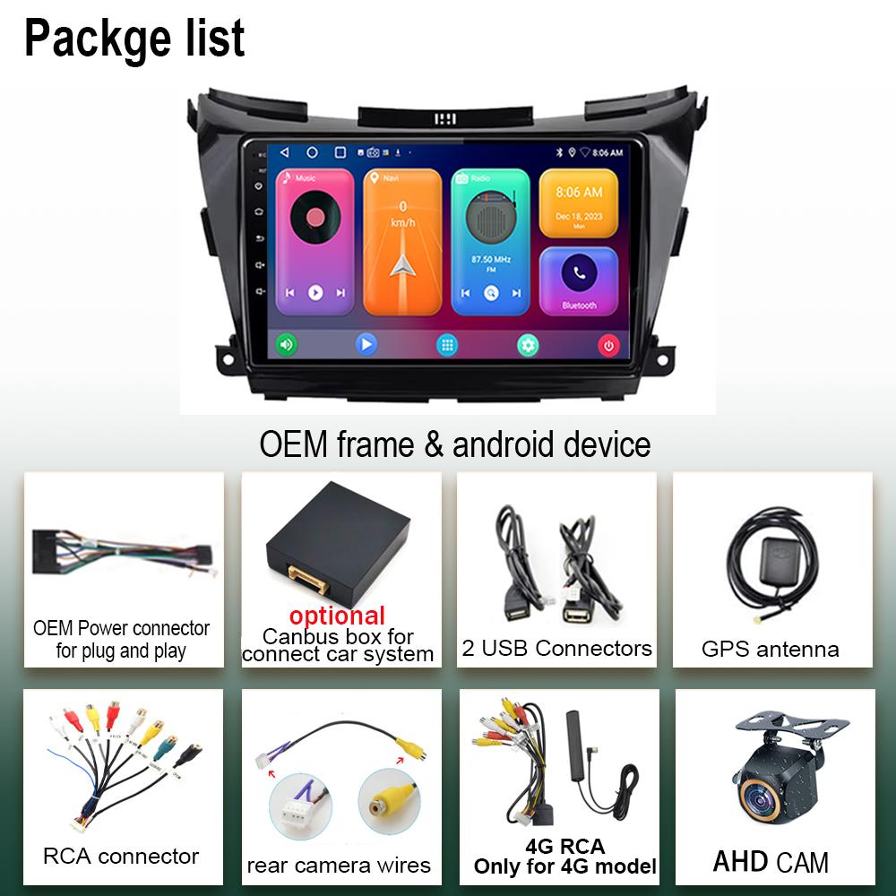 Мультимедийный плеер для автомагнитолы для Nissan Murano 3 Z52 2014 - 2020 Wifi Android 14 Автомагнитола 8 ядер Сенсорный экран RDS 4G Carplay