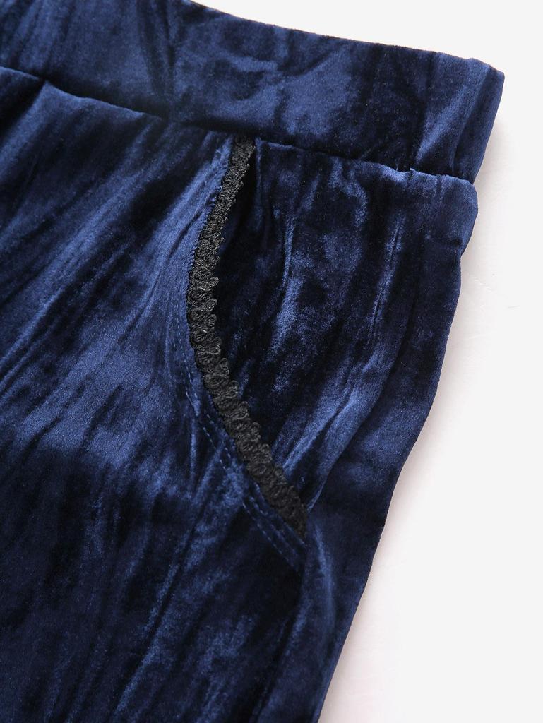 Rosegal Plus Size Glitter Ruffles High Low Асимметричные бархатные брюки-клеш с карманами