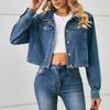 Женская мода Свободная джинсовая короткая куртка Куртка Топ с длинными рукавами Женская