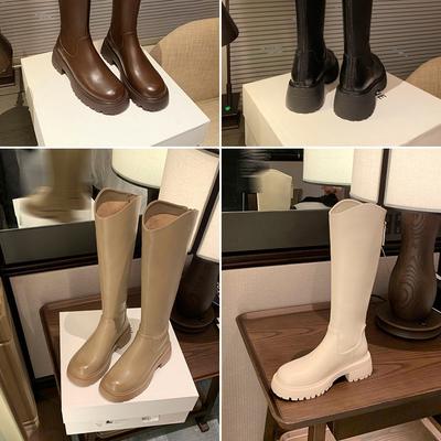 618-11 модные ноги тонкий V-образный вырез высокий голенище круглый носок толстая подошва длинное голенище тонкие рыцарские сапоги женские осень и зима