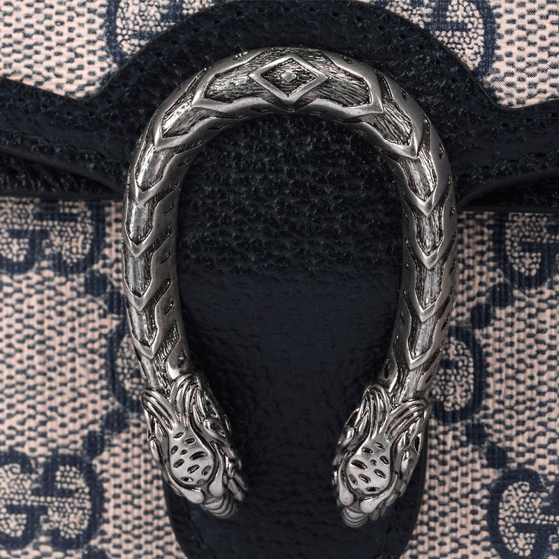 Gucci Dionysus Aged Flower Logo Tiger Head Buckle Chain Leather Messenger Bag Super Mini Female Blue And Beige