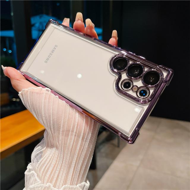 Для Samsung Galaxy S25 Ultra Роскошный Прозрачный Чехол для Телефона с Гальваническим Покрытием Рамки Для Samsung S22 S23 S24 Plus A15 A55 Защитная Крышка