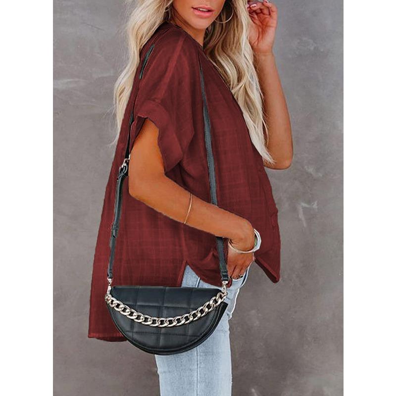 YYFS Women's Fashion Casual Summer Spring Solid Color Print Short Sleeve V-Neck Blouses & Shirts