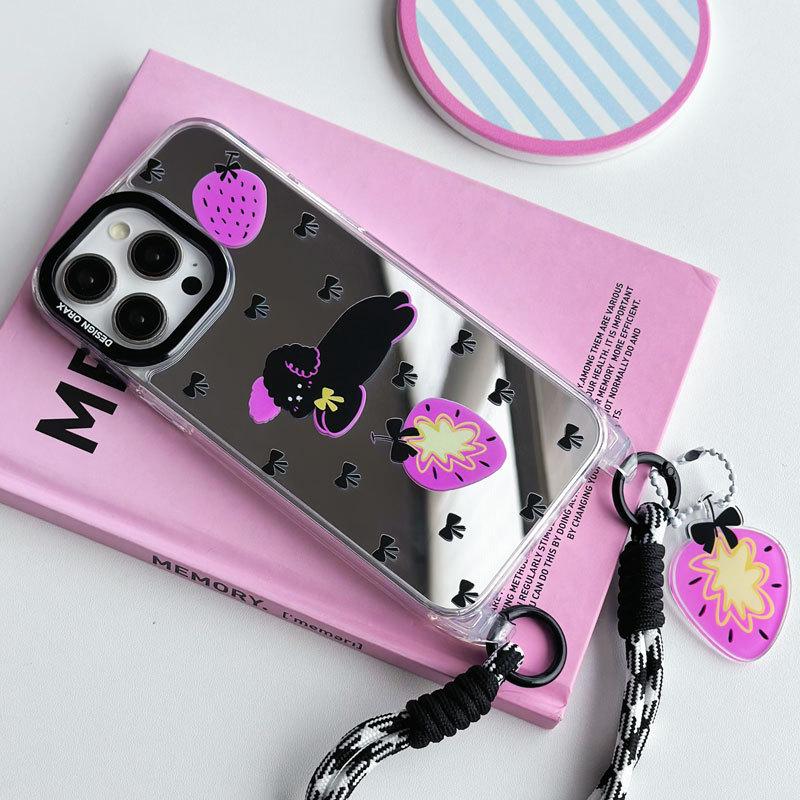 Чехол Zhitai iPhone 15 Pro Mirror, мультяшный дизайн, совместим с iPhone 12/13/14 Pro Max, в комплект входит ремешок