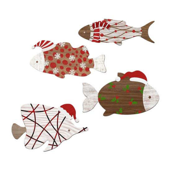 4Pcs/Set Nautical Wooden Fish Wall Decoration Farmhouse Rustic Fish Wall Art Sculpture Home Living Room Bathroom Wall Decorative Sign