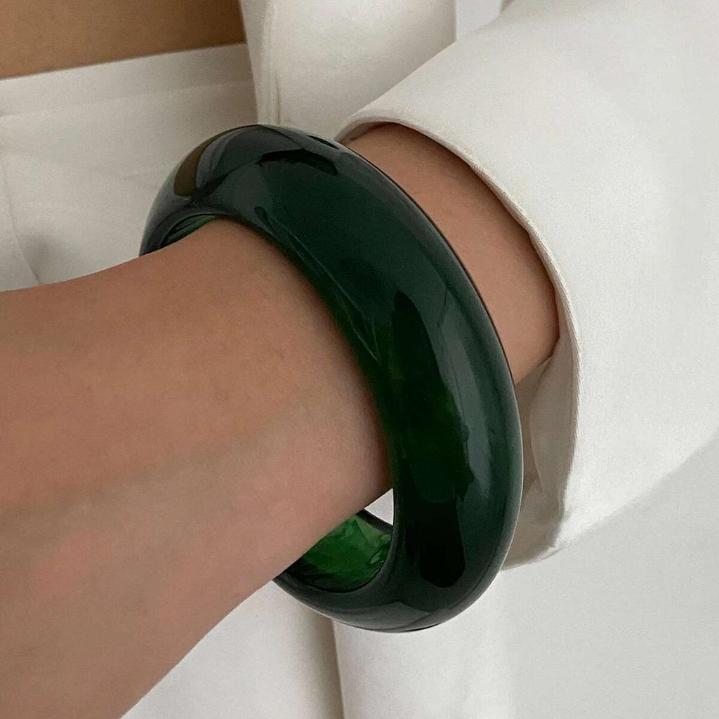 Ingemark 3 Styles Exaggerated Resin Acrylic Thick Wide Bangles for Women Vintage Irregular Spring Bracelets Steampunk Jewelry