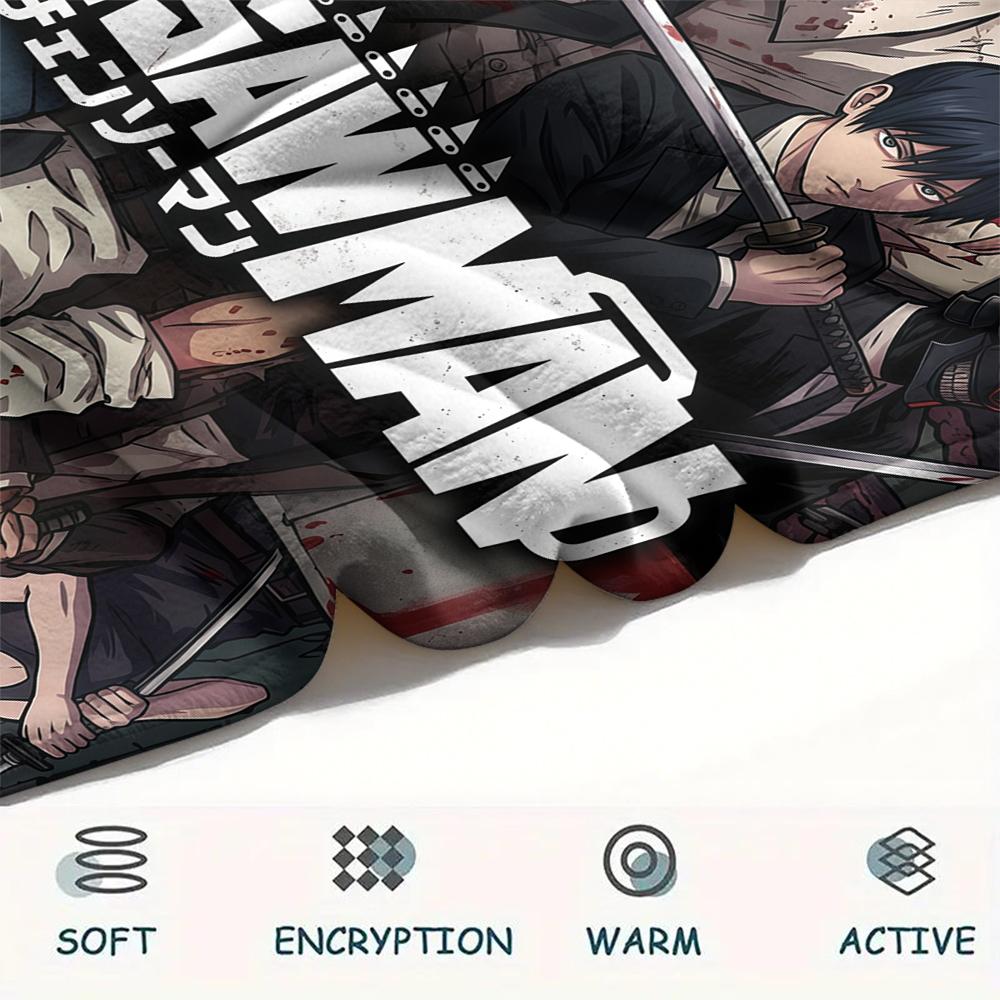 Племенной плед с принтом персонажа Chainsaw Man, Высококачественный, Удобный для всех сезонов, Декор для дома, Тепло и уют