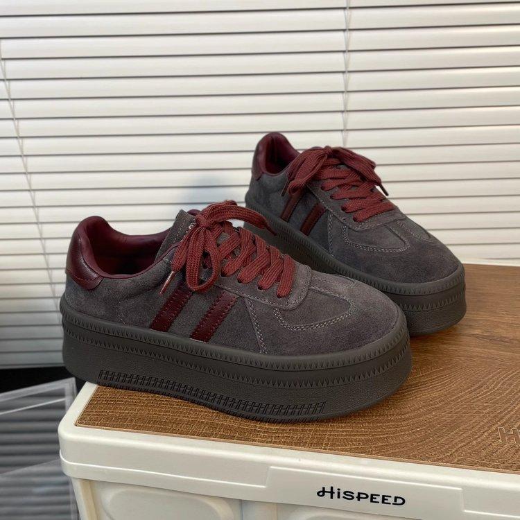 Ретро немецкие тренировочные кроссовки женские 2025 осень новые на толстой подошве универсальные спортивные кеды на платформе с цветовой блокировкой на шнуровке повседневные кроссовки