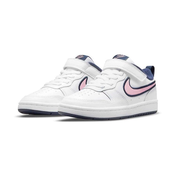 Nike Кроссовки Court Borough 2 Low 2 SE, нескользящая подошва, амортизация, износостойкие, низкие, для скейтбординга, белые с синим и розовым, DB3093-100