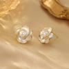 Huitan Aesthetic Enamel Flower Stud Earrings for Women Imitation Pearl Charming Wedding Engagement Inlaid AA CZ Elegant Jewelry
