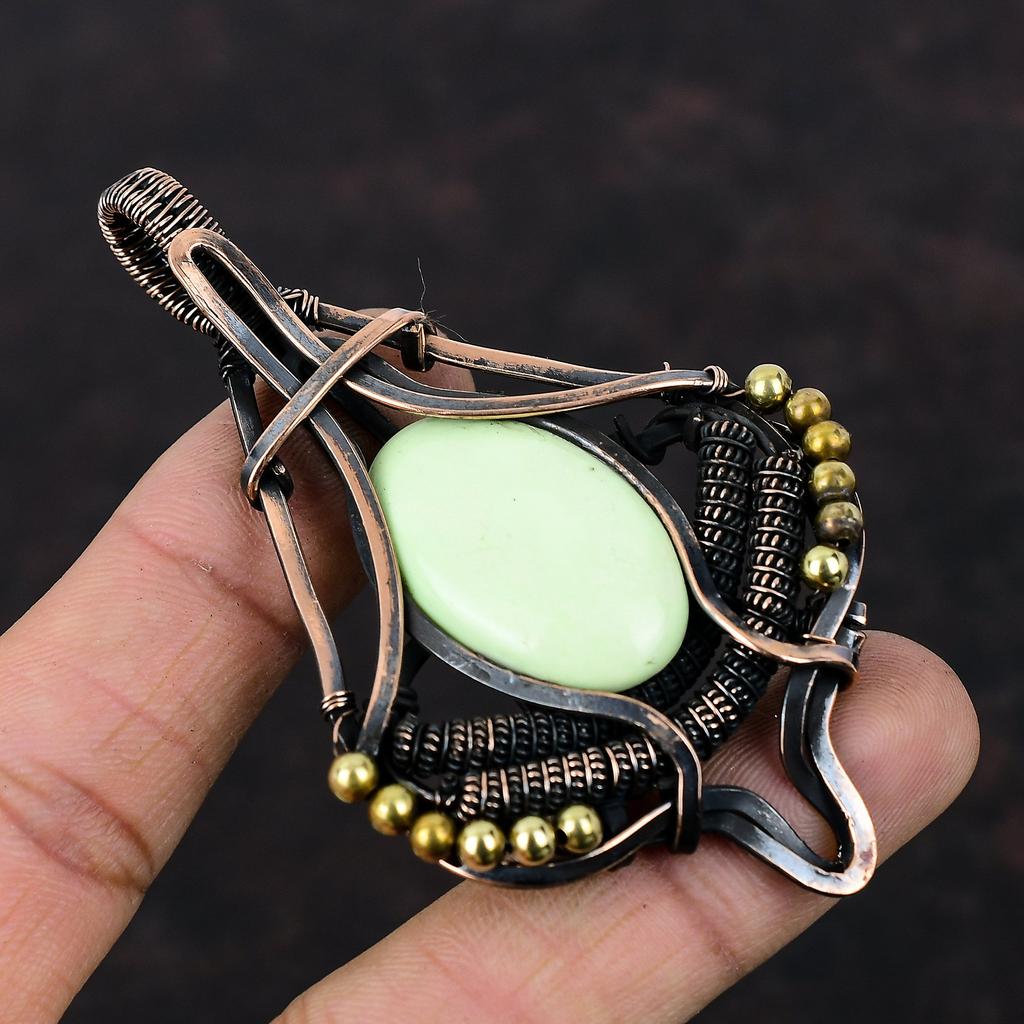 Lemon Chrysoprase Copper Pendant Wire Wrapped Pendant Gemstone Pendant Copper Jewelry Handmade Pendant Wire Wrapped Jewelry Gift For Mother