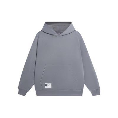 Li-Ning Спортивная серия Trend, однотонный пуловер с логотипом и передним карманом, пуловер с длинными рукавами, мужские топы, серый AWDSB15-9