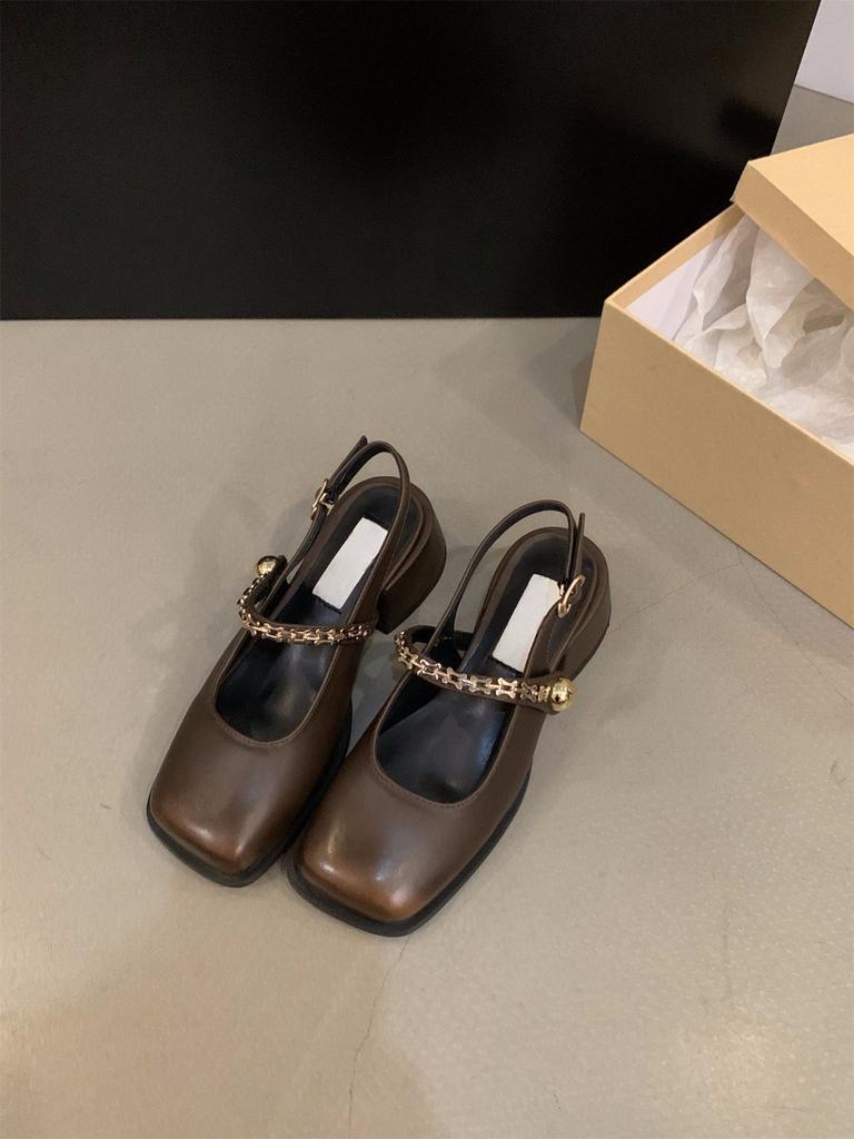 Французские черные босоножки-мешки на высоком каблуке, женская обувь 2025 года, новые весенне-летние туфли Мэри Джейн на толстом каблуке, вечерние туфли