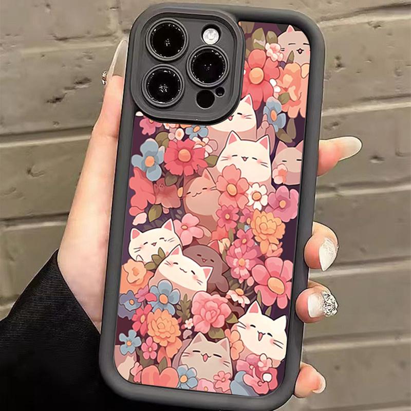 Милый чехол с кошками, кроликом и цветами для iPhone 15 14 13 12 11 Pro XS Max 7 8 Plus X XR SE 2020 2022, противоударный мягкий чехол для телефона