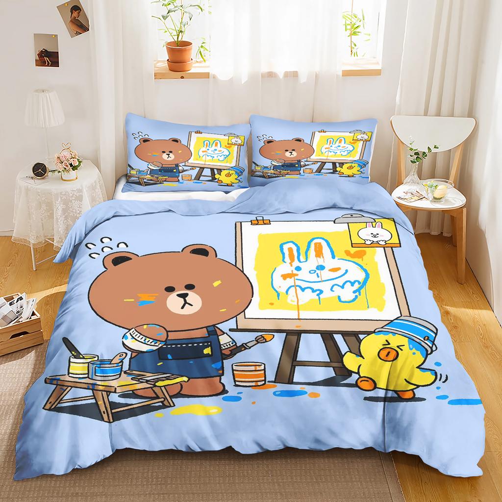 LINEFRIENDS Аниме Домашний Спальня Уютный Нордический полиэстеровый материал подходит для детей и взрослых Комплект из 3 предметов