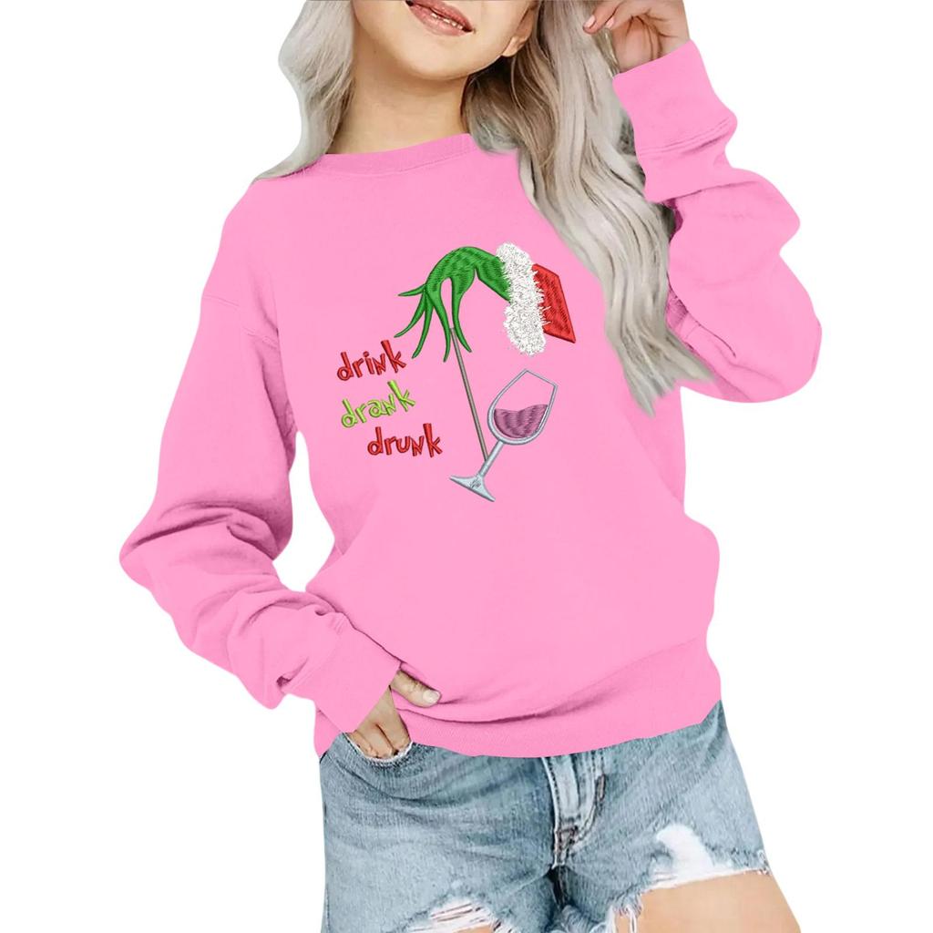 Kids' Fashion Loose-Fit Casual Long-Sleeve Christmas Print Oversized Crewneck Sweatshirt