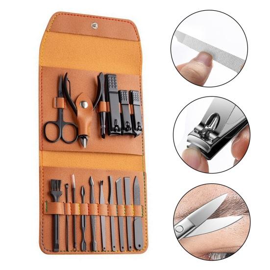 1 комплект Профессиональный набор для ухода за ногтями 16 в 1 Набор кусачек для ногтей из нержавеющей стали с чехлом из искусственной кожи Инструмент для ухода за ногтями для домашнего маникюра