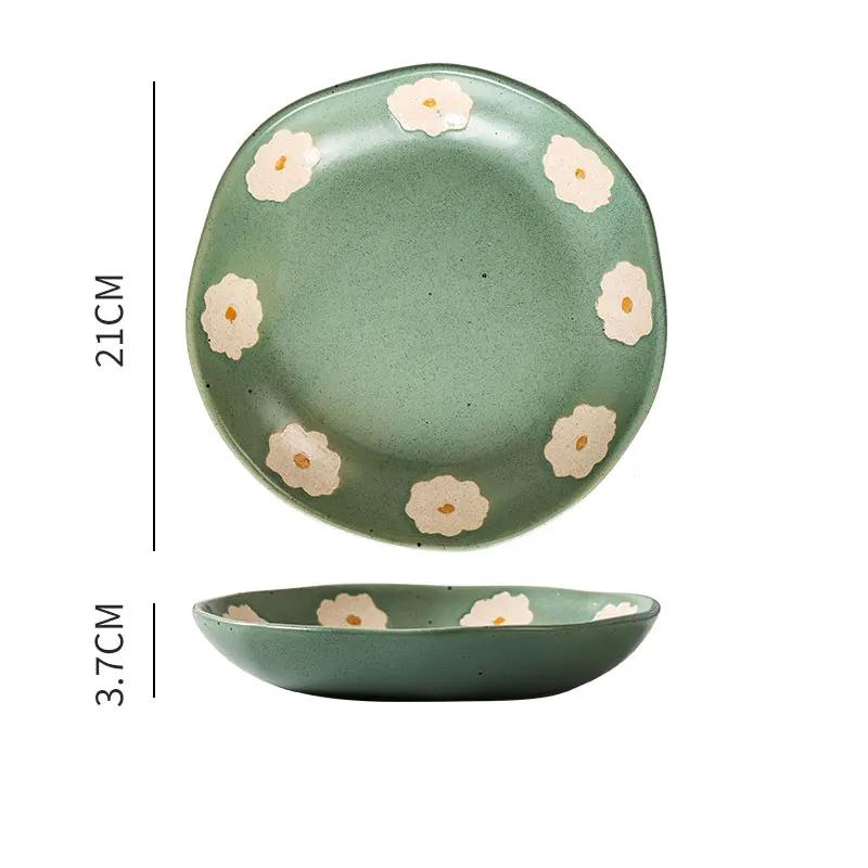 Японская винтажная ручная роспись в горошек, глиняная посуда с маргаритками, глубокие тарелки, креативная плоская тарелка с изображением луны и звезд, салат, обеденные блюда ручной работы