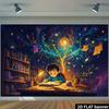 2D Flat Banner, Dreamy Learning Theme Backdrop, Starry Glowing Knowledge Tree, Sticky Notes, Star Decorations, Polyester