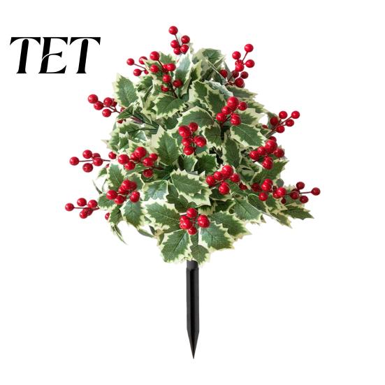 Christmas Party Landscape Decor Artificial Poinsettia Flower Yard Stake, Red Floral Ground Spike Decor, Mounted Xmas Plants Outdoor Weather?Resistant