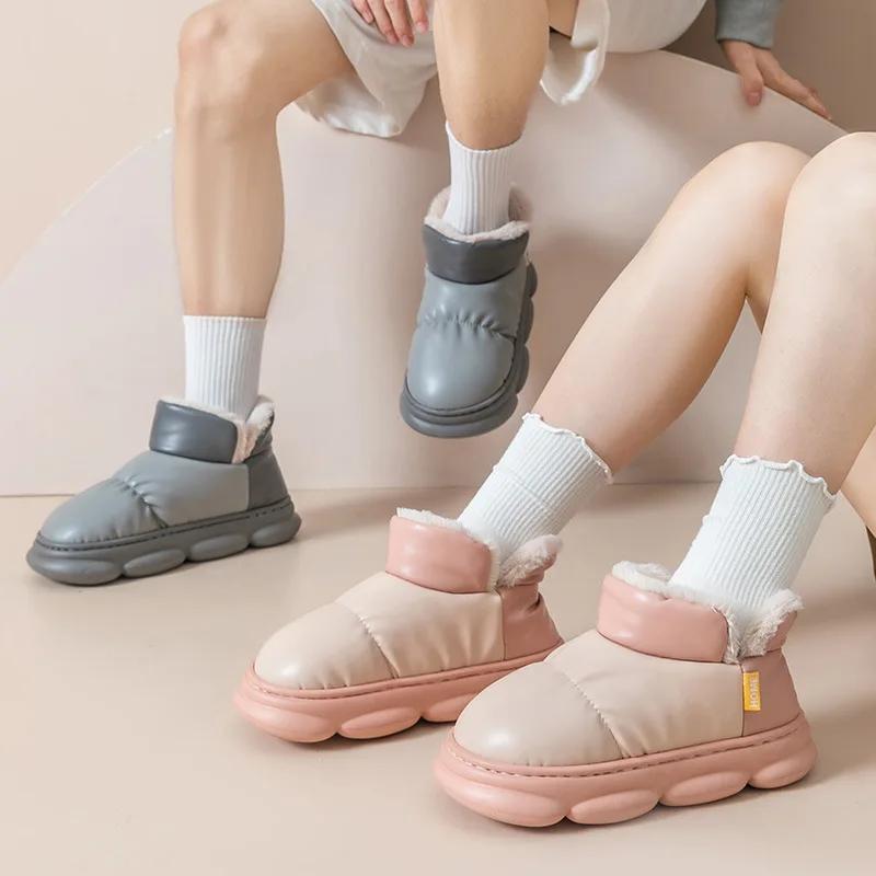 Waterproof Women Winter Ankle Snow Boots High Top Unisex Comfort Cotton Short Boot Thick Soles Outdoor Slip-on Shoes