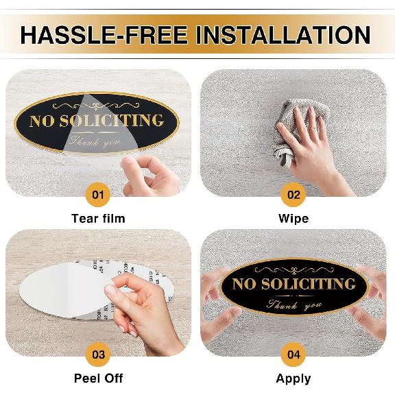 2 Pack No Soliciting Sign for House, Strong Self-Adhesive Acrylic No Soliciting Sign for Front Door, Weatherproof, Easy to Mount, Perfect for Front