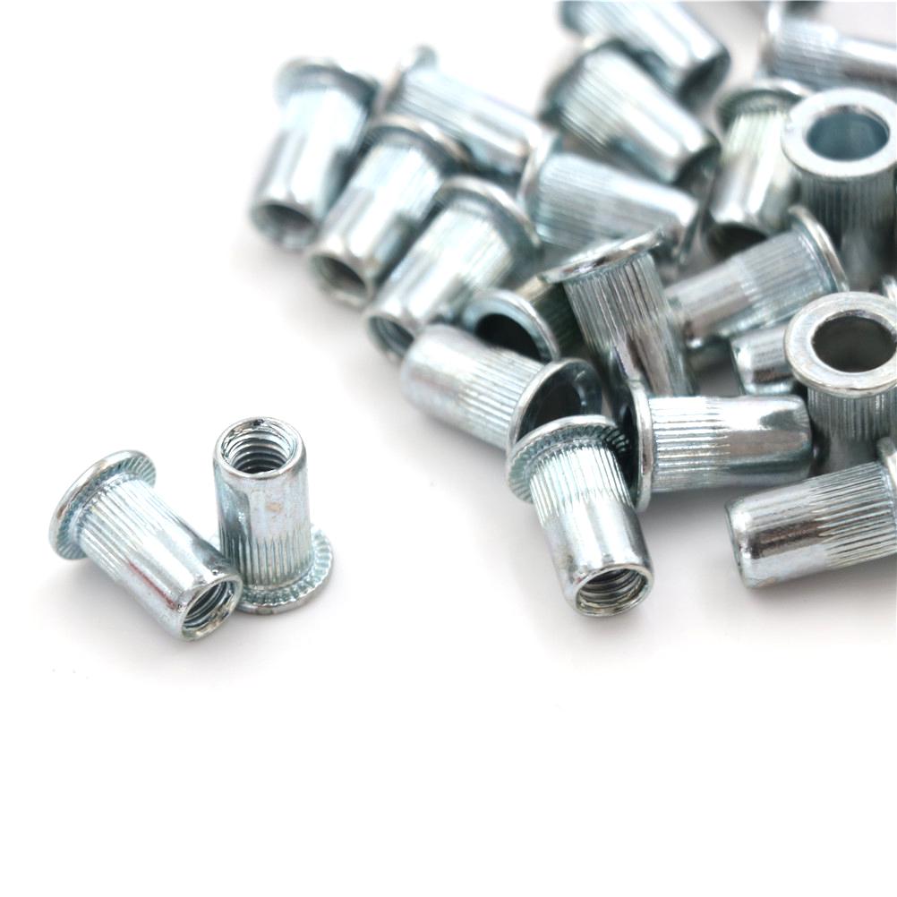 10Pcs White Zinc Rivet Nut Alloy Rivnut Flat Head Threaded Rivet Insert Nutsert Cap Rivet Nut M3 M4 M5 M6 M8 M10 M12