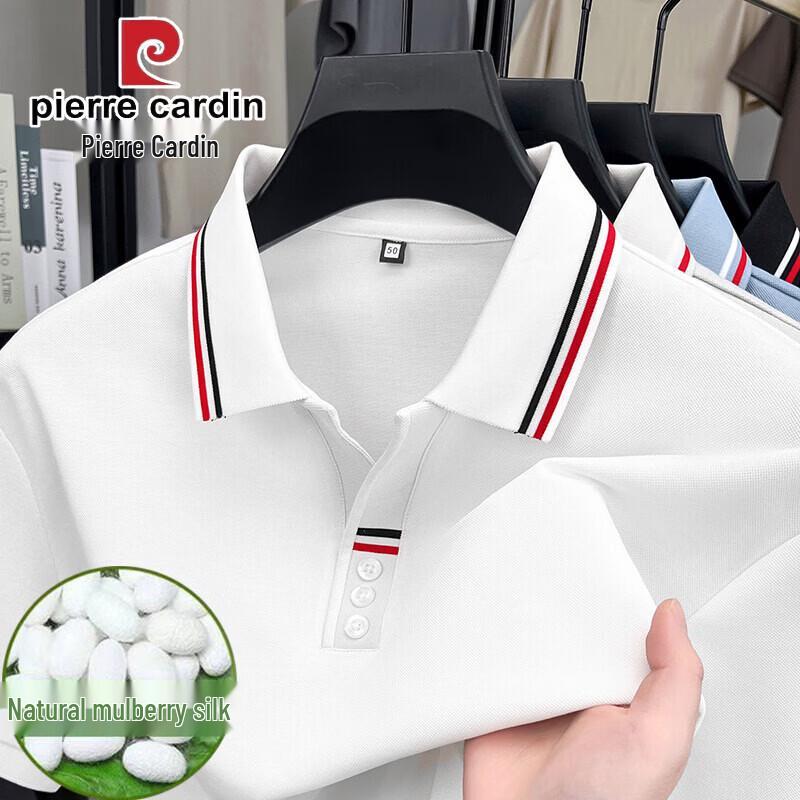 Pierre Cardin Мужская летняя футболка-поло из смесовой шелковой ткани тутового шелкопряда