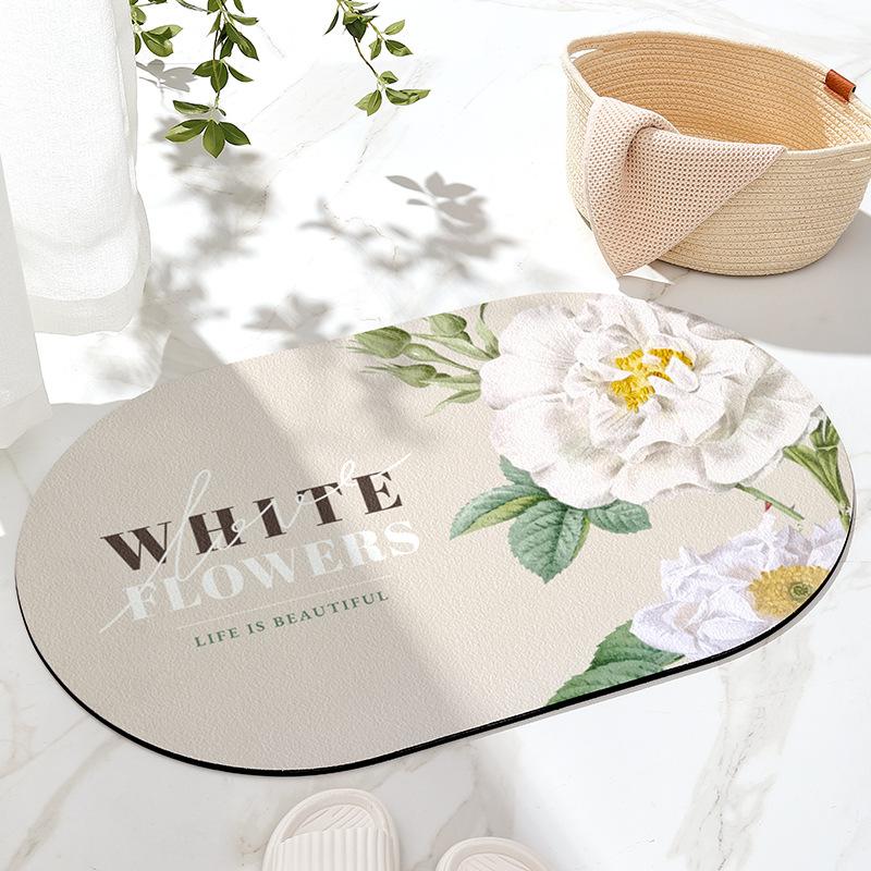 Rose Anti Slip Bathroom Absorbent Floor Mat Household Quick Drying Foot Mat Bathroom Bedroom Carpet