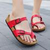 2024New Summer Black/white/red Women Cork Slipper Casual Beach Double Buckle Non-slip Outside Nubuck Leather Slip On Slides Shoe