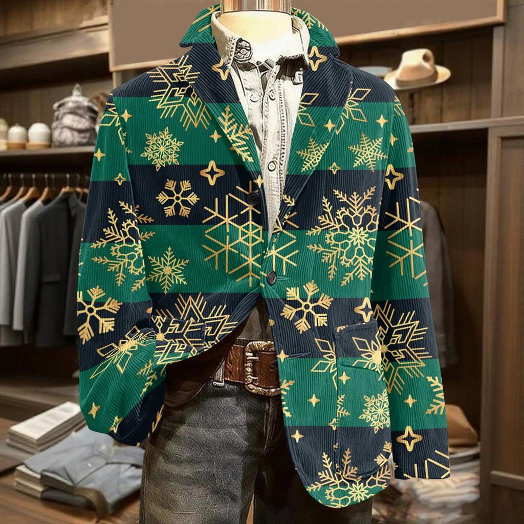 Men's Ugly Christmas Corduroy Warm Pocket Suit Jacket Cardigan Men's Casual Suit