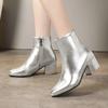 Classic Silver Black Zipper Ankle Boots for Women Block High Heel Boots Ladies Winter Snow Shoes Woman Gold Invierno
