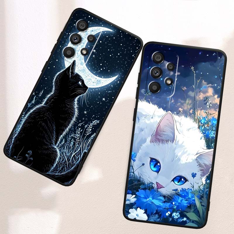 Мультяшный Милый Кот Для Samsung A73 A72 A71 A55 A54 A53 A52 A51 A13 A22 A16 A15 A12 A14 A26 A07 5G Черный Чехол для Телефона