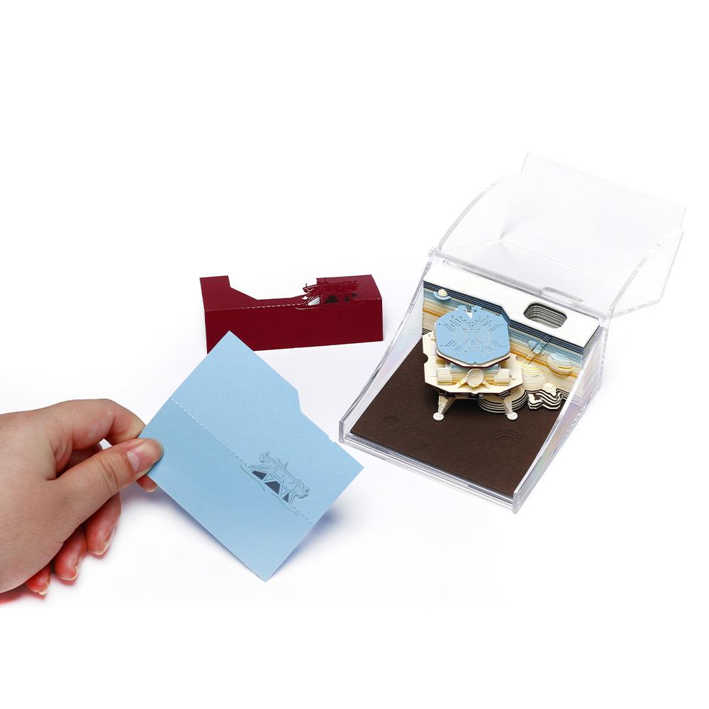 New Fashion 3D Paper Carving Cube Memo Pad Laser Engraved Aerospace Architecture Design Business Satellite Desktop Ornament