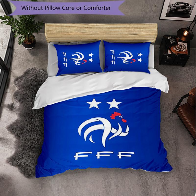 France national football team 3 Piece Bedding Set Soft Duvet Cover Set with Pillowcases Printed Bedroom Decor Set for Home