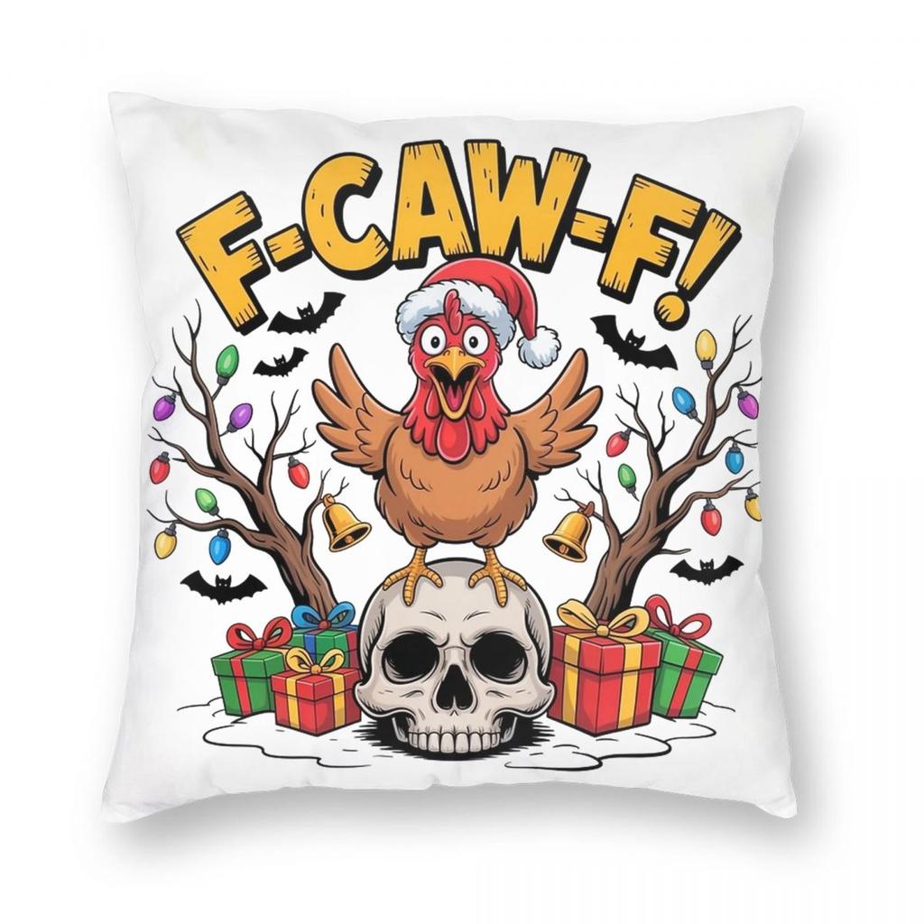 Christmas F-Caw-F Chicken Pillowcase Printed Polyester Cushion Cover Decorative Pillow Case Cover Home Zippered 18''