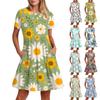 Женское повседневное модное платье-миди с круглым вырезом и коротким рукавом с принтом и карманом