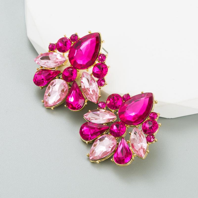 Женские серьги-гвоздики Креативные геометрические серьги из гальванического сплава с кристаллами из цветного стекла