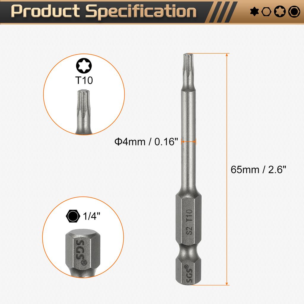 1/3/5 шт. Насадка-бита Torx T5-T50 с шестигранным хвостовиком 1/4", магнитная, без отверстия, защищенная от взлома, 6-лучевая звезда, S2, для отвертки и дрели