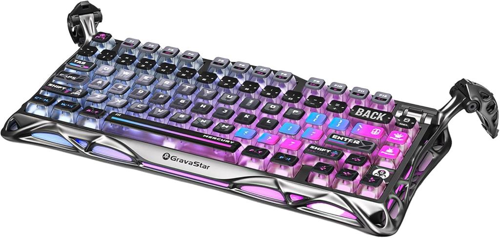 Беспроводная игровая RGB-клавиатура GravaStar Mercury K1 Pro, алюминиевая, 8000 мАч, в стиле киберпанк для клавиатуры, 75% раскладка, без цифрового блока, с возможностью горячей замены, Bluetooth,