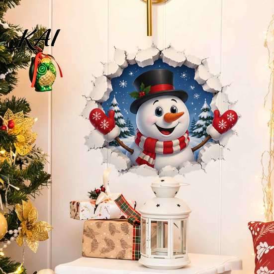 3D Holiday Wall Art Christmas Stickers, Self?Adhesive PVC Decals, Reindeer Santa Gingerbread Man Stickers Snowman Xmas Decor for Bedroom Living Room