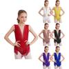 Kids Girls Shiny Figure Skating Sleeveless Leotard Rhythmic Gymnastics Fringed Bodysuit