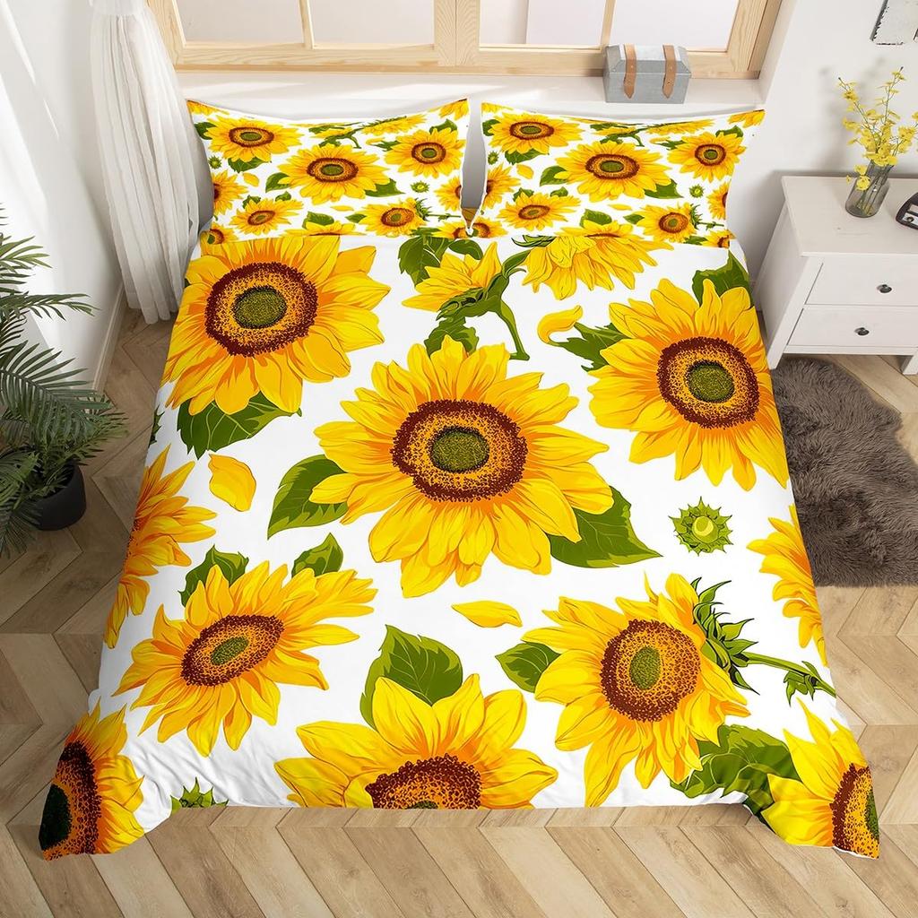 Sunflower Duvet Cover Twin Queen Yellow Flowers Bedding Set Botanical Floral Quilt Cover Garden Bloom Bedding with 2 Pillowcase