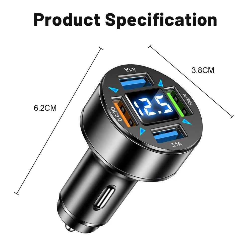 380W USB C Car Phone Charger Dual PD USB Charger With Voltage Display Super Fast Charge Adapter For FCP SCP QC2.0 QC3.0