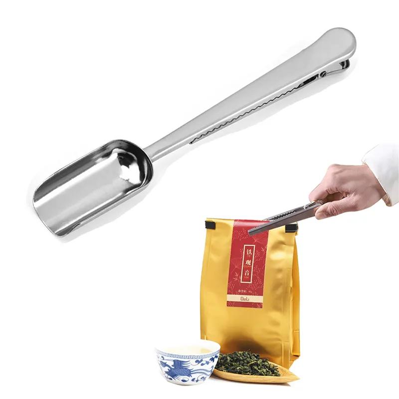 Scoop With Stainless Steel Mini Shovel Coffee Measuring Spoon For Tea Leaf Protein Powder Bag Sealing Clip Scoops Ya749