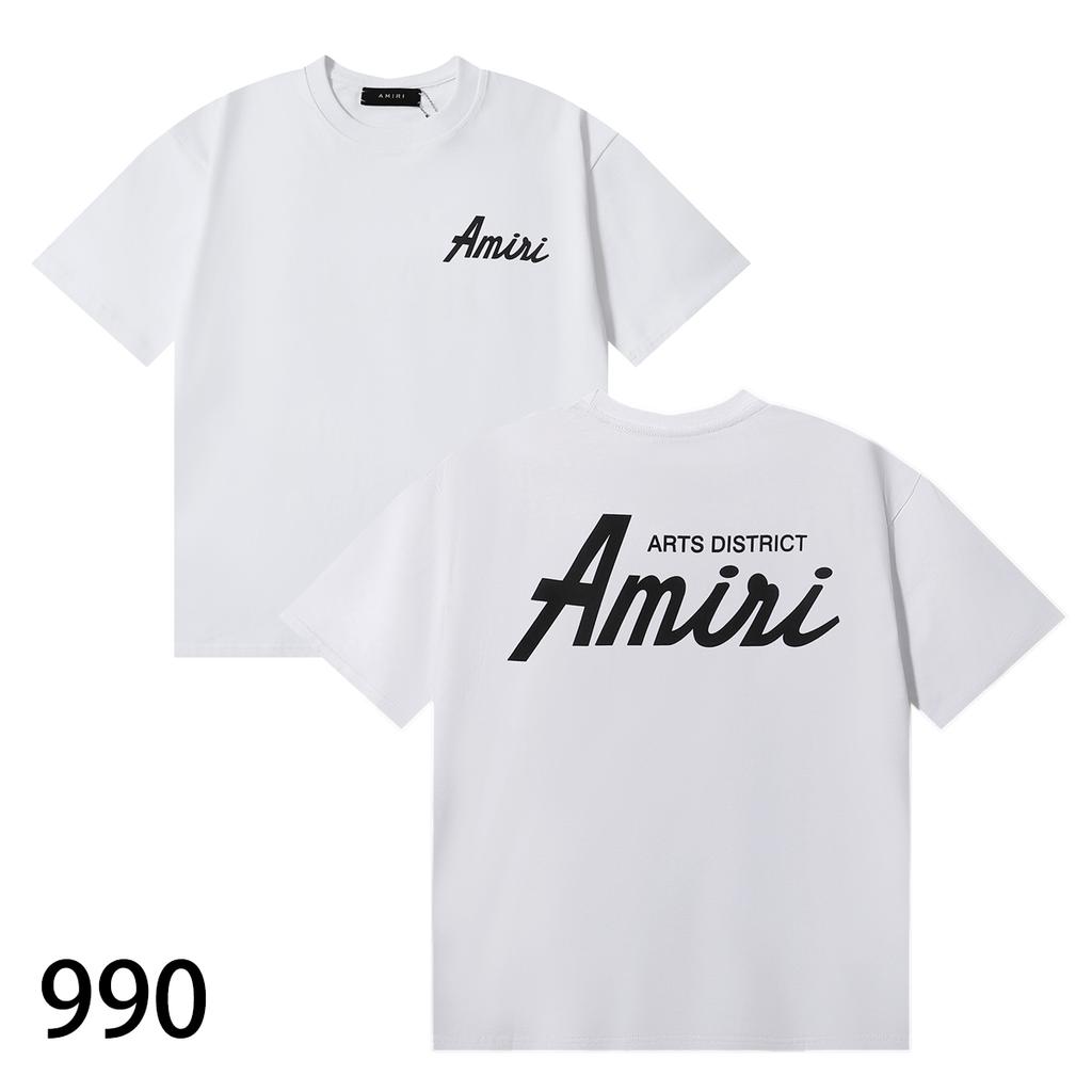 990 Amiri 2025 Summer New Men's and Women's Loose High Quality Cotton Plus Size T-shirt Couple T-Shirt Simple Logo Printing