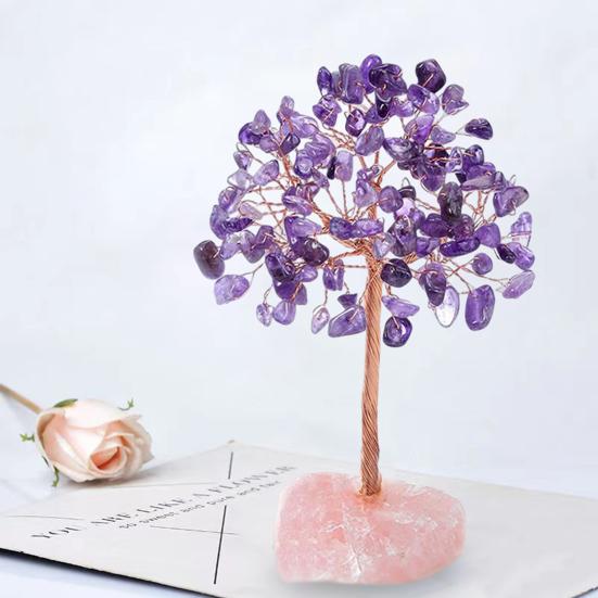 Розовый кварц Счастливое дерево Доброе значение Декор для дома ручной работы с подложкой
