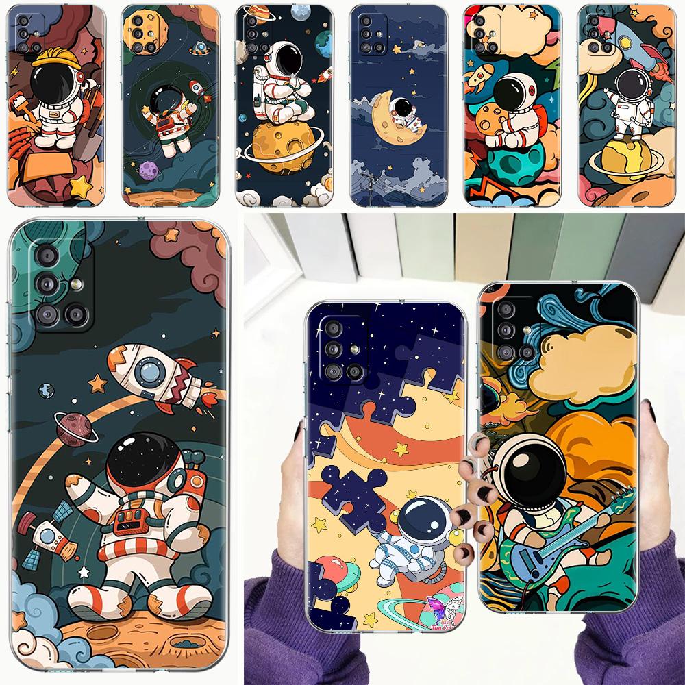 Чехол для Samsung A15 A13 A35 A55 A51 A71 A41 A31 A21S A03S A05 A17 A23 A25 A33 A53 A73 5G A07 4G Обложка Космонавт Мультяшный