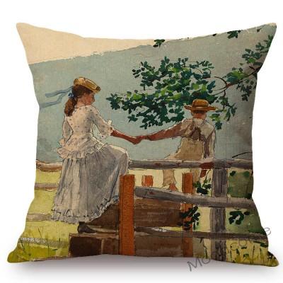 Us Painter Winslow Homer Famous Oil Painting Gallery Art Decorative Sofa Throw Pillow Case Fisherman Peach Blossom Cushion Cover